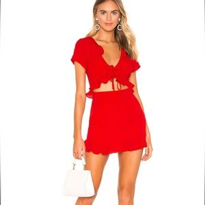 Mia Ruffle Tie Dress in Red